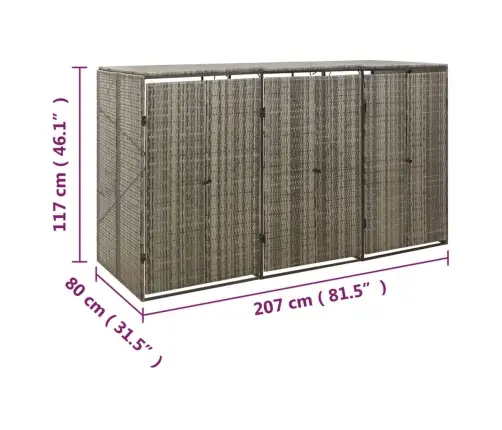 Konteinerių Stoginė, Pilka, 207X80X117cm Poliratanas, Trivietė