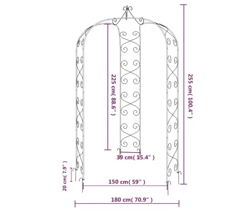 Dārza Arka, Melna, Ø180X255 Cm, Tērauds Vidaxl