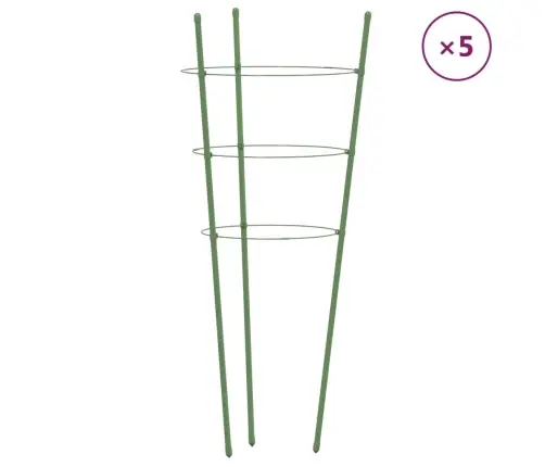 Sodo Augalų Atramos Su 3 Žiedais, 5Vnt., Žalios, 45cm Plienas