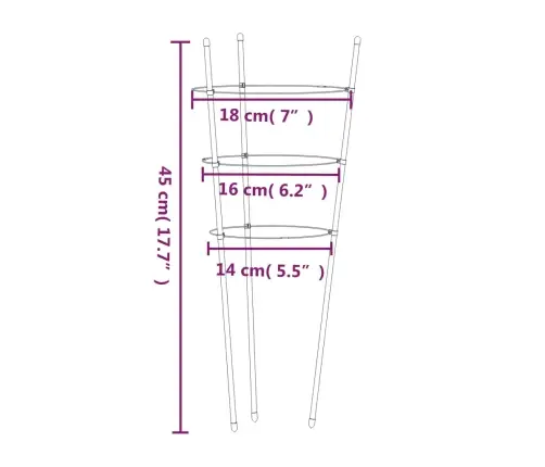 Sodo Augalų Atramos Su 3 Žiedais, 5Vnt., Žalios, 45cm Plienas