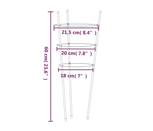 Sodo Augalų Atramos Su 3 Žiedais, 5Vnt., Žalios, 60cm Plienas