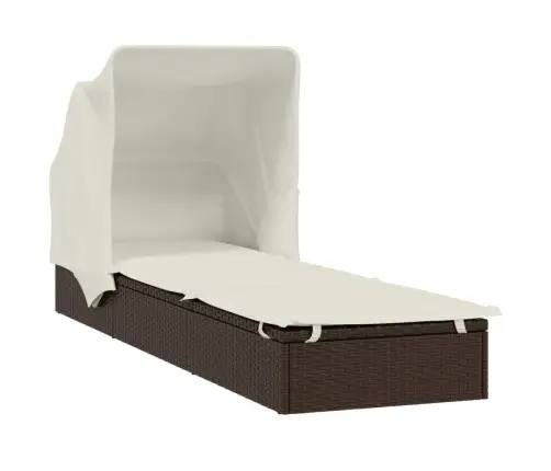 Päevitusvoodi Kokkupandava Katusega, Pruun, 213 X 63 X 97 Cm