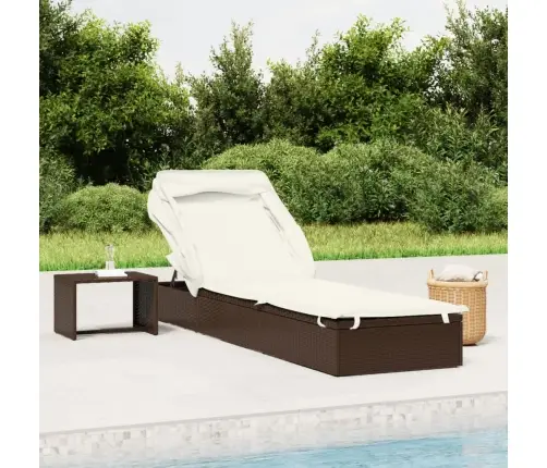 Päevitusvoodi Kokkupandava Katusega, Pruun, 213 X 63 X 97 Cm