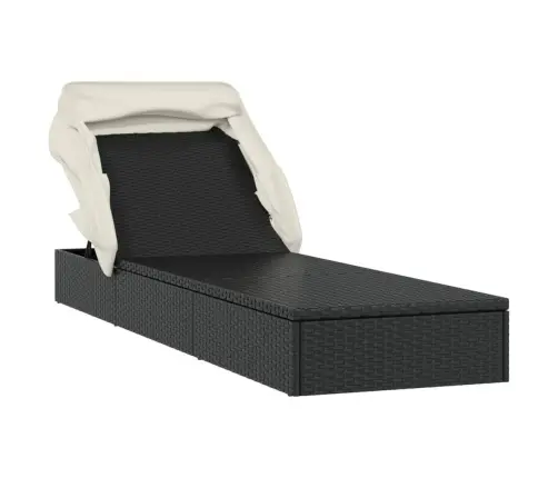 Saulės Gultas Su Stogeliu, Juodas, 213X63X97cm Poliratanas