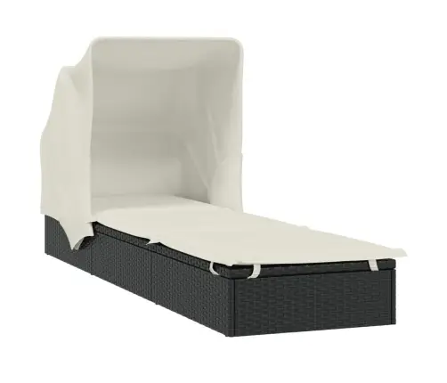 Saulės Gultas Su Stogeliu, Juodas, 213X63X97cm Poliratanas