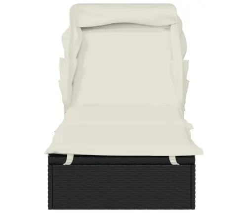 Saulės Gultas Su Stogeliu, Juodas, 213X63X97cm Poliratanas