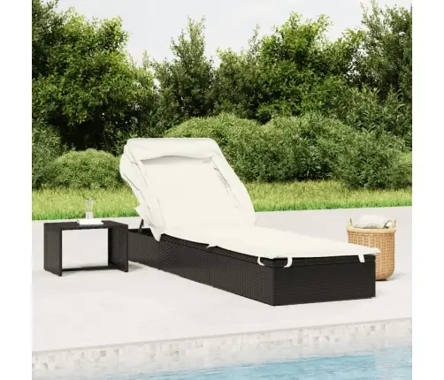 Saulės Gultas Su Stogeliu, Juodas, 213X63X97cm Poliratanas