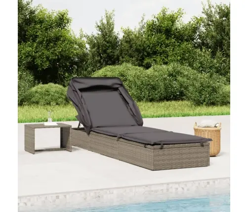 Sauļošanās Gulta Ar Jumtu, 213X63X97 Cm, Pelēka Pe Rotangpalma Vidaxl Sauļošanās Gulta Ar Jumtu, 213X63X97 Cm, Pelēka Pe Rotangpalma Vidaxl