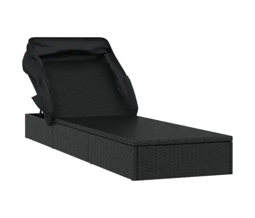 Saulės Gultas Su Stogeliu, Juodas, 213X63X97cm Poliratanas