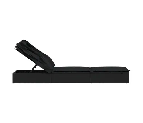 Saulės Gultas Su Stogeliu, Juodas, 213X63X97cm Poliratanas