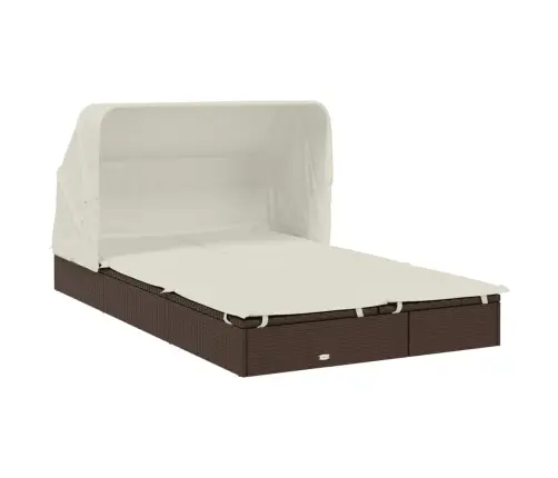 Kaheinimese Päevitusvoodi Kokkupandava Katusega, Pruun