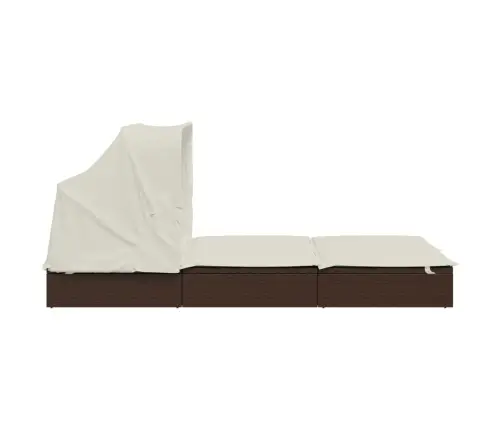 Kaheinimese Päevitusvoodi Kokkupandava Katusega, Pruun