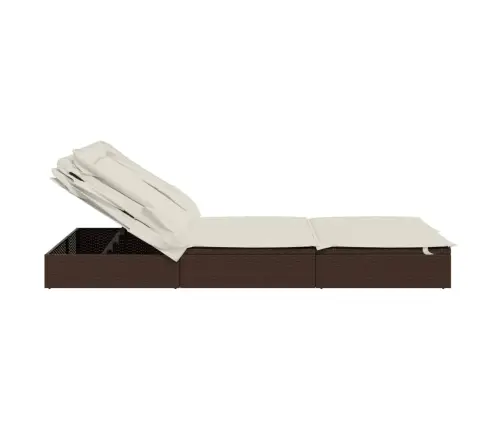 Kaheinimese Päevitusvoodi Kokkupandava Katusega, Pruun