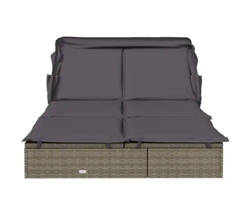 Sauļošanās Gulta, Saliekams Jumts, Pelēks Pe Pinums, Divvietīga Vidaxl