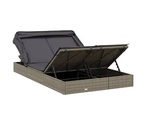 Sauļošanās Gulta, Saliekams Jumts, Pelēks Pe Pinums, Divvietīga Vidaxl