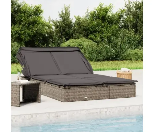 Sauļošanās Gulta, Saliekams Jumts, Pelēks Pe Pinums, Divvietīga Vidaxl