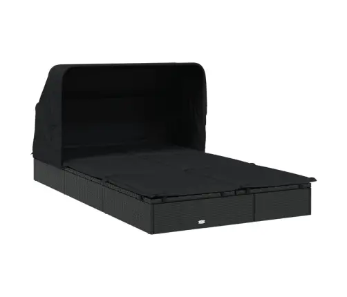 2-Kohaline Päevitusvoodi, Kokkupandav Katus, Must 213X118X97 Cm