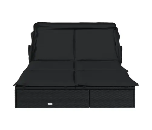 2-Kohaline Päevitusvoodi, Kokkupandav Katus, Must 213X118X97 Cm