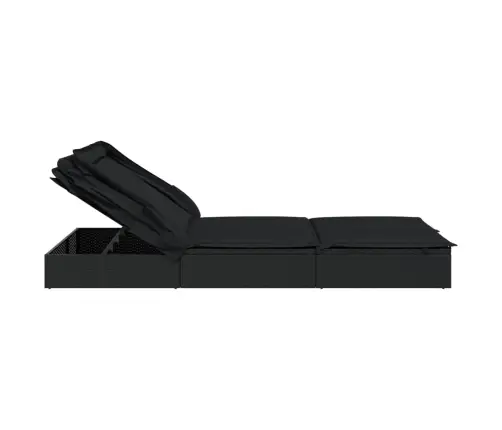 2-Kohaline Päevitusvoodi, Kokkupandav Katus, Must 213X118X97 Cm