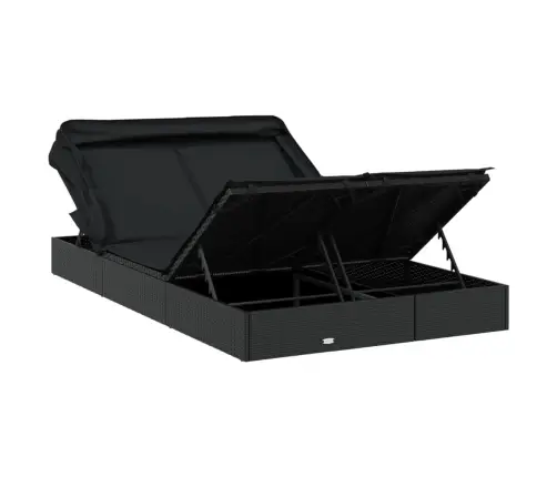 2-Kohaline Päevitusvoodi, Kokkupandav Katus, Must 213X118X97 Cm