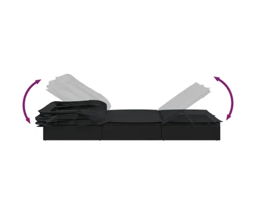 2-Kohaline Päevitusvoodi, Kokkupandav Katus, Must 213X118X97 Cm