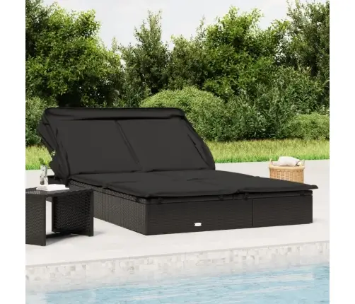 2-Kohaline Päevitusvoodi, Kokkupandav Katus, Must 213X118X97 Cm