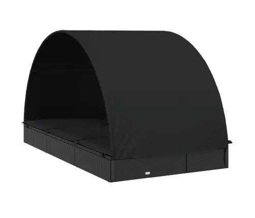 Kaheinimese Päevitusvoodi Ümara Katusega, Must, 211X112X140 Cm