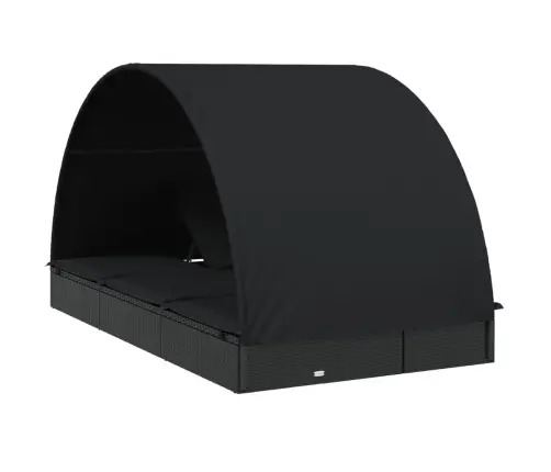 Kaheinimese Päevitusvoodi Ümara Katusega, Must, 211X112X140 Cm