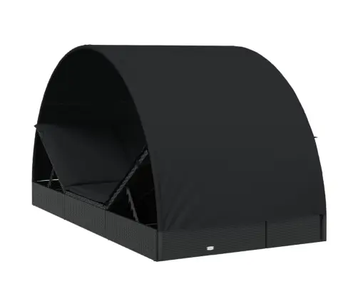 Kaheinimese Päevitusvoodi Ümara Katusega, Must, 211X112X140 Cm