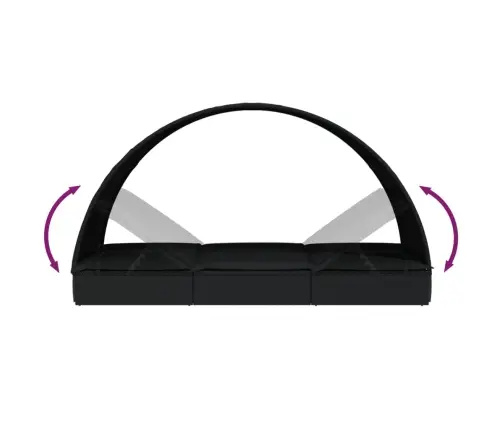 Kaheinimese Päevitusvoodi Ümara Katusega, Must, 211X112X140 Cm