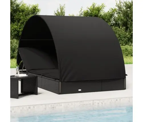 Kaheinimese Päevitusvoodi Ümara Katusega, Must, 211X112X140 Cm