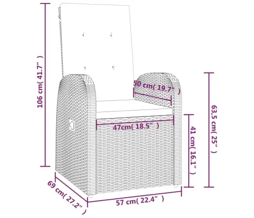 Dārza Krēsli Ar Matračiem, 2 Gab., Pelēka Pe Rotangpalma Vidaxl