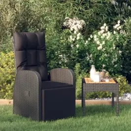 Atlošiama Sodo Kėdė Su Pagalvėlėmis, Juoda, Poliratanas