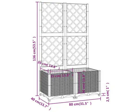 Dārza Puķu Kaste Ar Špaleru, Balta, 80X40X136 Cm, Pp Vidaxl