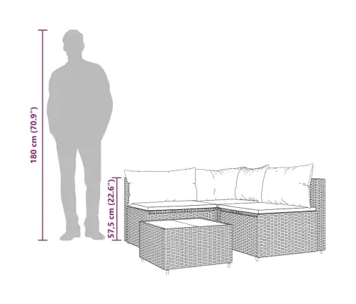 4-Osaline Aiamööblikomplekt Patjadega, Must, Polürotang