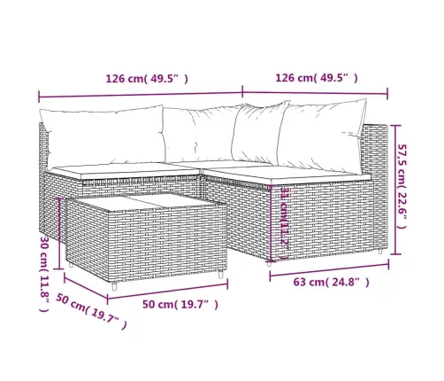 4-Osaline Aiamööblikomplekt Patjadega, Must, Polürotang