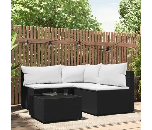 4-Osaline Aiamööblikomplekt Patjadega, Must, Polürotang