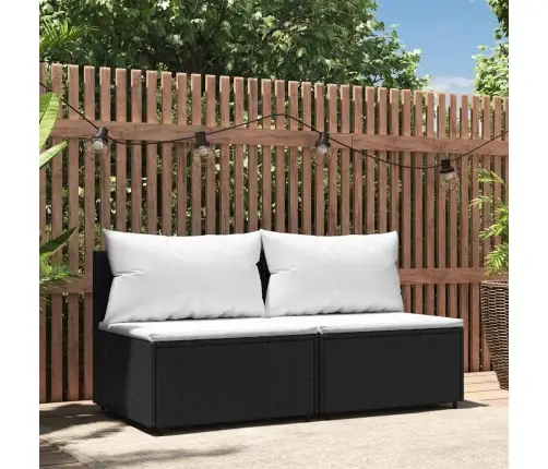 Vidurinės Sofos Dalys Su Pagalvėmis, 2Vnt., Juodos, Poliratanas