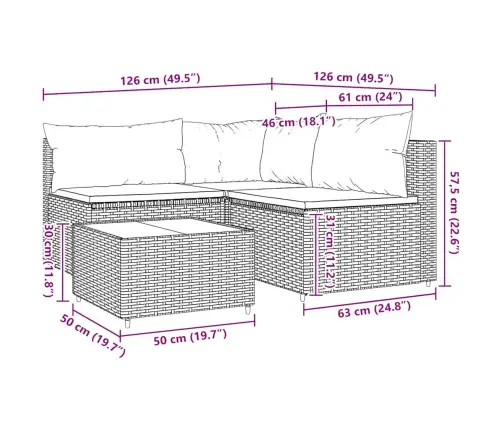 4-Daļīgs Dārza Atpūtas Mēbeļu Komplekts, Brūna Pe Rotangpalma Vidaxl