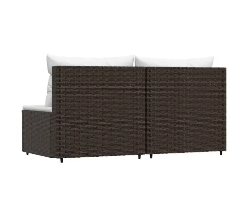 Vidurinės Sofos Dalys Su Pagalvėmis, 2Vnt., Rudos, Poliratanas Vidurinės Sofos Dalys Su Pagalvėmis, 2Vnt., Rudos, Poliratanas