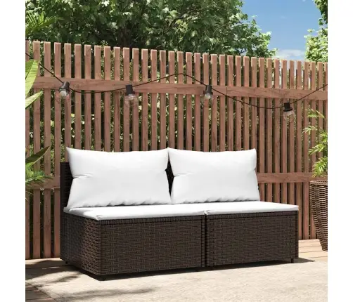 Vidurinės Sofos Dalys Su Pagalvėmis, 2Vnt., Rudos, Poliratanas Vidurinės Sofos Dalys Su Pagalvėmis, 2Vnt., Rudos, Poliratanas