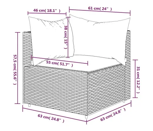 Dārza Stūra Dīvāns Ar Spilveniem, Pelēka Pe Rotangpalma Vidaxl