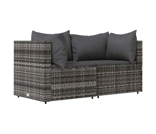 Dārza Stūra Dīvāni Ar Spilveniem, 2 Gab., Pelēka Pe Rotangpalma Vidaxl