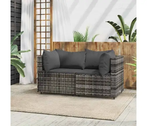 Dārza Stūra Dīvāni Ar Spilveniem, 2 Gab., Pelēka Pe Rotangpalma Vidaxl