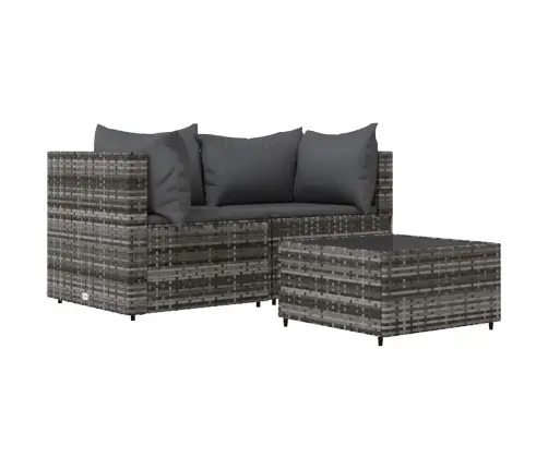 Sodo Komplektas Su Pagalvėlėmis, 3 Dalių, Pilkas, Poliratanas