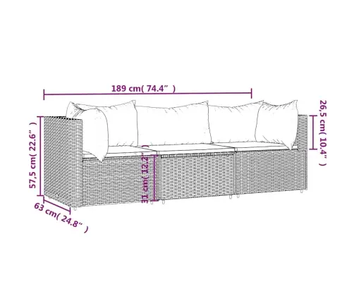 3-Daļīgs Dārza Atpūtas Mēbeļu Komplekts, Pelēka Pe Rotangpalma Vidaxl