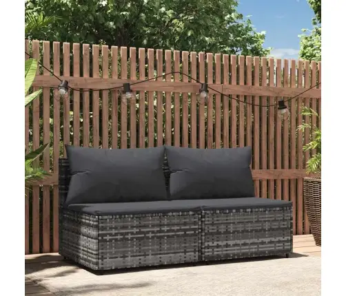 Vidējie Dārza Dīvāni, Spilveni, 2 Gab., Pelēka Pe Rotangpalma Vidaxl