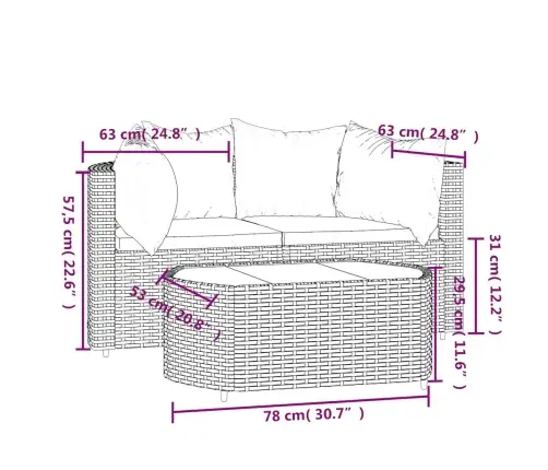 3-Daļīgs Dārza Atpūtas Mēbeļu Komplekts, Pelēka Pe Rotangpalma Vidaxl