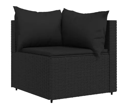 Kampinė Sodo Sofos Dalis Su Pagalvėlėmis, Juoda, Poliratanas Kampinė Sodo Sofos Dalis Su Pagalvėlėmis, Juoda, Poliratanas