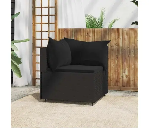 Kampinė Sodo Sofos Dalis Su Pagalvėlėmis, Juoda, Poliratanas Kampinė Sodo Sofos Dalis Su Pagalvėlėmis, Juoda, Poliratanas